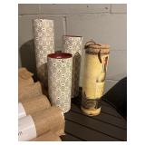 fabric Rolls - 4 Burlap (10 ft / 3 m) & 3 empty Patterned Tubes, Sunflower Trivets, Wine gift box