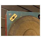 Burkaw Electric Co. Toy Record Player - Red Front, Teal Top, Cartoon Panel