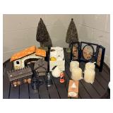 Holiday Village Decor: Ceramic Cottages, Candle Holders, Folding Screen & Santa