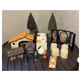 Holiday Village Decor: Ceramic Cottages, Candle Holders, Folding Screen & Santa