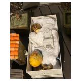 Holiday Village Decor: Ceramic Cottages, Candle Holders, Folding Screen & Santa