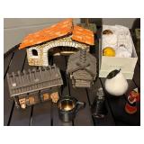 Holiday Village Decor: Ceramic Cottages, Candle Holders, Folding Screen & Santa