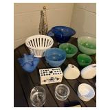 Assorted Glassware & Ceramics - Blue/Green Bowls, White Vases & Salt & Pepper Shakers - large lot