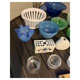 Assorted Glassware & Ceramics - Blue/Green Bowls, White Vases & Salt & Pepper Shakers - large lot