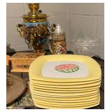 Leslie Sattler Watermelon Picnic Plates - Yellow Square Ceramic Dinner Plates