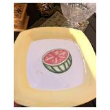 Leslie Sattler Watermelon Picnic Plates - Yellow Square Ceramic Dinner Plates