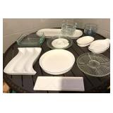 Assorted White Dinnerware & Glass Storage Set - Plates, Bowls, Glass Containers