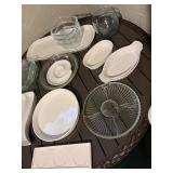 Assorted White Dinnerware & Glass Storage Set - Plates, Bowls, Glass Containers