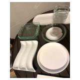 Assorted White Dinnerware & Glass Storage Set - Plates, Bowls, Glass Containers