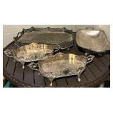 Silver-Plate Serving Trays - Ornate Pierced Edges - Made in India (Lot of 4)