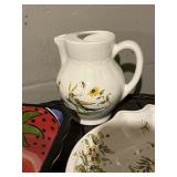 Vietri Italian Ceramic Dinnerware & Mugs - Bird & Cherry Motifs, Assorted Plates & Pitcher
