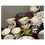Vietri Italian Ceramic Dinnerware & Mugs - Bird & Cherry Motifs, Assorted Plates & Pitcher