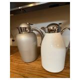 Coffee Carafes - White & Gray Ceramic with Chrome Lids (Lot of 2)