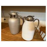 Coffee Carafes - White & Gray Ceramic with Chrome Lids (Lot of 2)