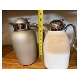 Coffee Carafes - White & Gray Ceramic with Chrome Lids (Lot of 2)