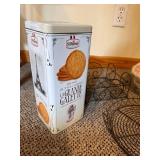 St Michel La Grande Galette French Butter Cookies Tin & Wire Display Racks & Woven Basket