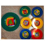 Dibbern Porcelain Nesting Plates - 6 Salad Plates and One Platter Christmas Tree Pattern Multi-Color Set
