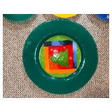 Dibbern Porcelain Nesting Plates - 6 Salad Plates and One Platter Christmas Tree Pattern Multi-Color Set