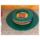 Dibbern Porcelain Nesting Plates - 6 Salad Plates and One Platter Christmas Tree Pattern Multi-Color Set