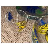Bergdala Signed Art Glass Plates - Reindeer Motif, Blue & Yellow (8 Plates) & Bowl