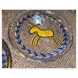 Bergdala Signed Art Glass Plates - Reindeer Motif, Blue & Yellow (8 Plates) & Bowl