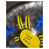 Bergdala Signed Art Glass Plates - Reindeer Motif, Blue & Yellow (8 Plates) & Bowl