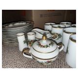 Holly Berry Gold Rim China Dinnerware Set - Teapot, Creamer, Sugar & 12 Plates with Cups