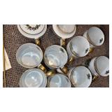 Holly Berry Gold Rim China Dinnerware Set - Teapot, Creamer, Sugar & 12 Plates with Cups