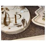 Gien Le Houx Faience Plates - Holly Pattern, France; Williams-Sonoma Gold Rim Dinner Plates
