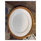 Gien Le Houx Faience Plates - Holly Pattern, France; Williams-Sonoma Gold Rim Dinner Plates