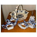 Blue & White Porcelain Teaset - 5-Piece Group, Japan/China Marks