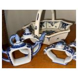 Blue & White Porcelain Teaset - 5-Piece Group, Japan/China Marks