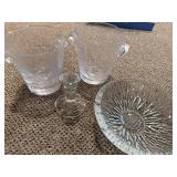 Orrefors Sweden Crystal Bowl with Starburst, 2 Mugs & Stem Glass - Glassware Set
