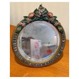 Mirror - Decorative Round Floral Border with Pink Flowers, 9 in Diameter