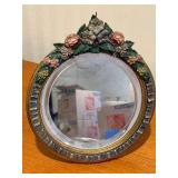 Mirror - Decorative Round Floral Border with Pink Flowers, 9 in Diameter