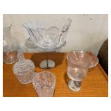 Crystal Glassware Set - Assorted Clear Cut Glass: Compote, Vase, Sugar Jar & Goblet