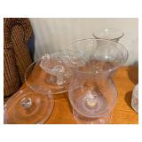Crystal Glassware Set - Assorted Clear Cut Glass: Compote, Vase, Sugar Jar & Goblet