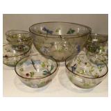 Heritage Fine Glassware Dragonfly & Bee Hand-Painted Bowls - 7-Piece Set