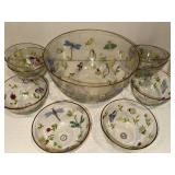 Heritage Fine Glassware Dragonfly & Bee Hand-Painted Bowls - 7-Piece Set