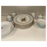 Pierre Frey Groussay Porcelain Dinnerware, Limoges - 6 Dinner Plates, 4 Sugar Bowls