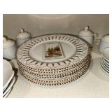 Pierre Frey Groussay Porcelain Dinnerware, Limoges - 6 Dinner Plates, 4 Sugar Bowls