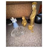 Blue Angel Figurine with Mandolin, Gold Nativity Figures, Clear Crystal Rock