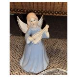 Blue Angel Figurine with Mandolin, Gold Nativity Figures, Clear Crystal Rock