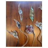 Glass Flower Stem Sculptures - Hand-Blown, Curved Stems with Colored Interiors