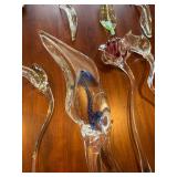 Glass Flower Stem Sculptures - Hand-Blown, Curved Stems with Colored Interiors