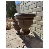 Terracotta Urn-Style Planters & Wrought Iron Stand - Set of 2