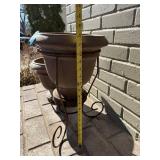 Terracotta Urn-Style Planters & Wrought Iron Stand - Set of 2