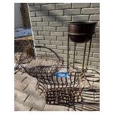 Metal Wire Baskets & Tall Copper-Bowl Plant Stand - Outdoor Decor