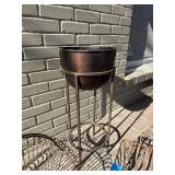 Metal Wire Baskets & Tall Copper-Bowl Plant Stand - Outdoor Decor