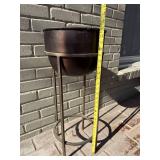 Metal Wire Baskets & Tall Copper-Bowl Plant Stand - Outdoor Decor
